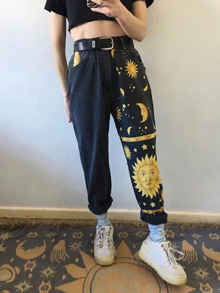 Sun star print pants