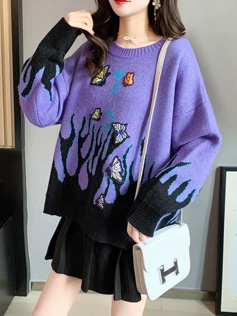 Butterfly flame purple  sweater