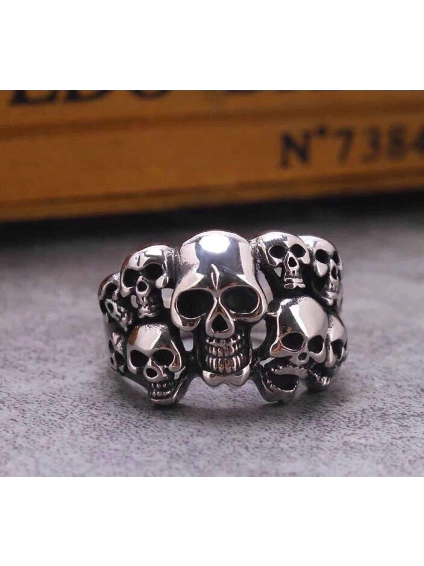 silver plated skulls ring