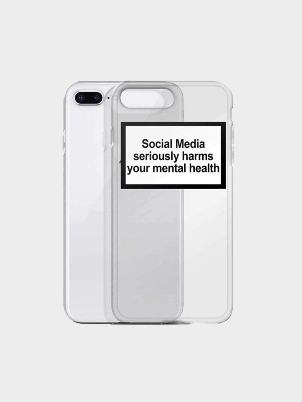 transparent soft case  with the mention social media seriously harms your mental health for iphone