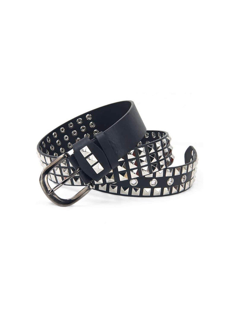 black rivet belt with metal buckle