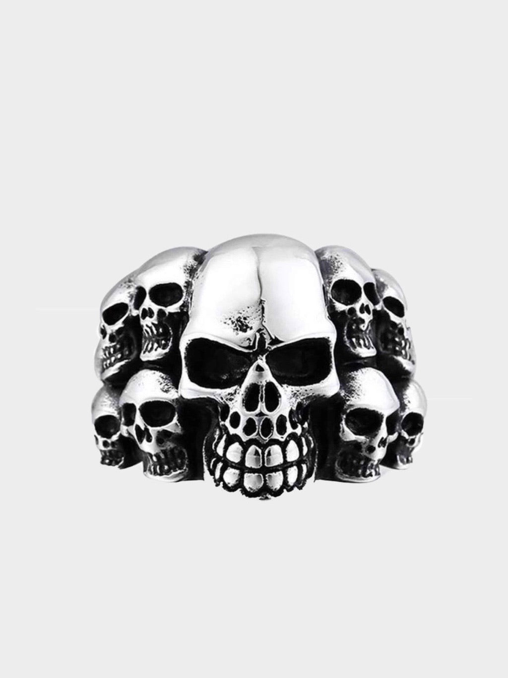 front view of our silver plated skulls ring