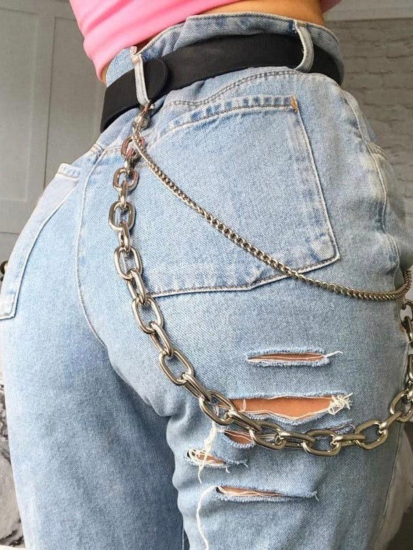 double layers metal jeans chain worn