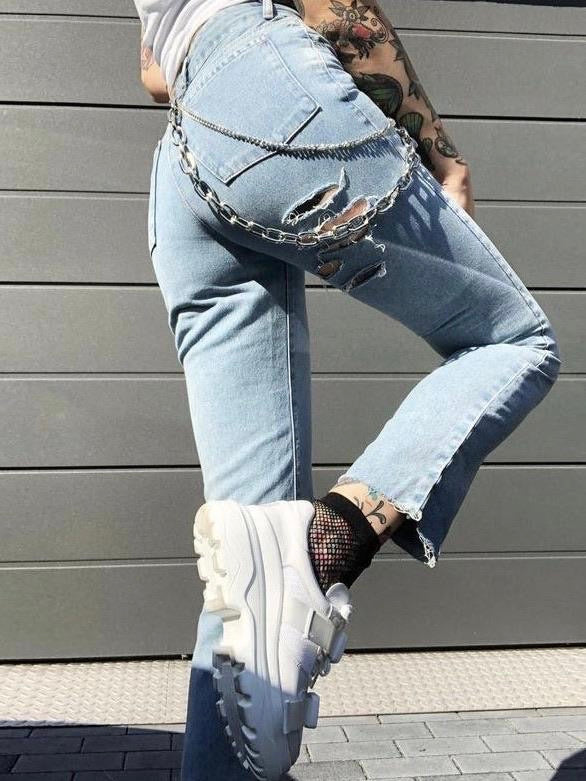 double layers metal jeans chain worn