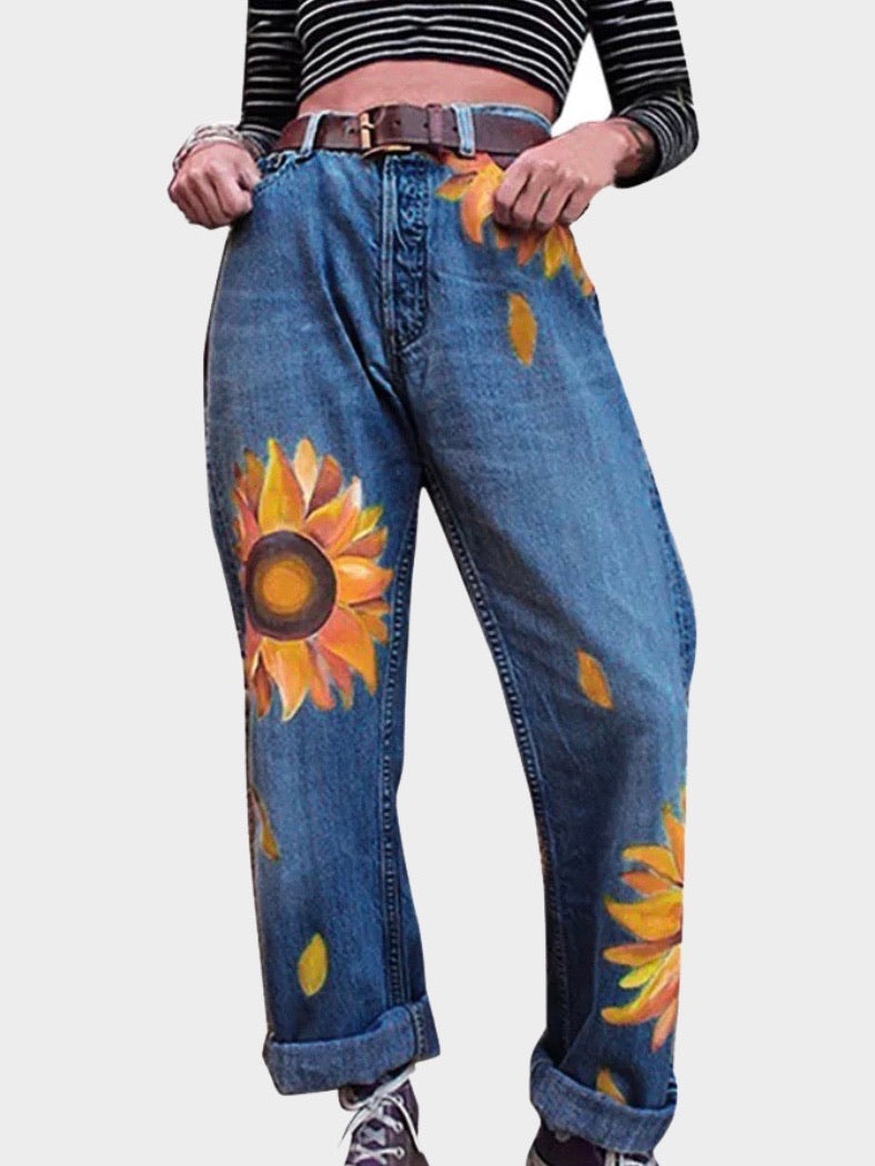 Jeans vintage sunflowers