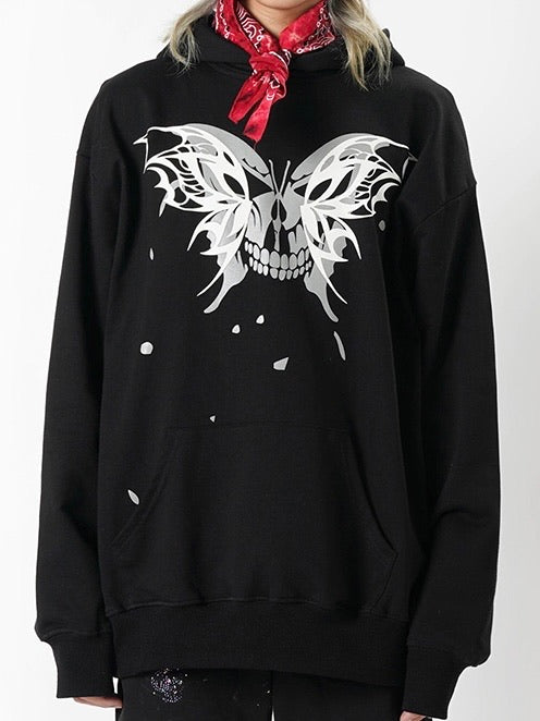 Hoodie loose skull butterfly