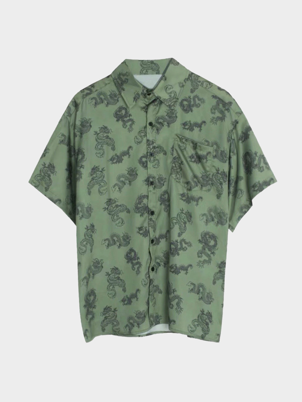 green shirt with black traditional patterns of dragon