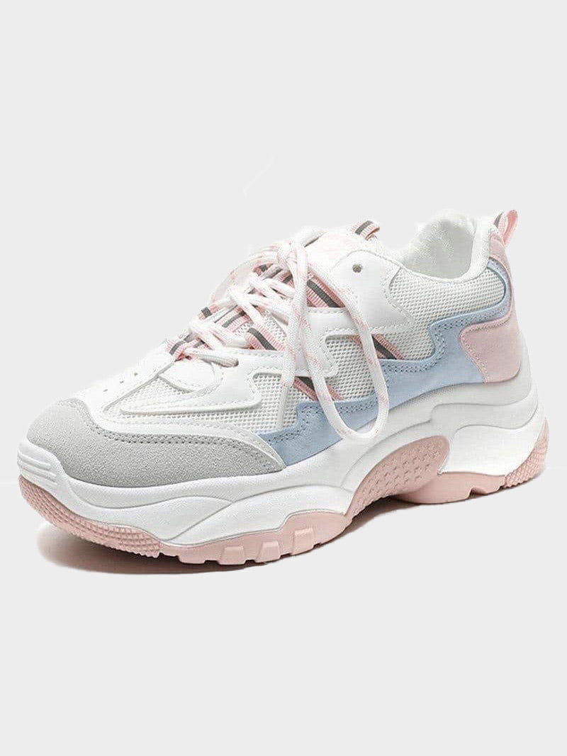 white, pink, grey and blue sport shoes sneaker with round laces