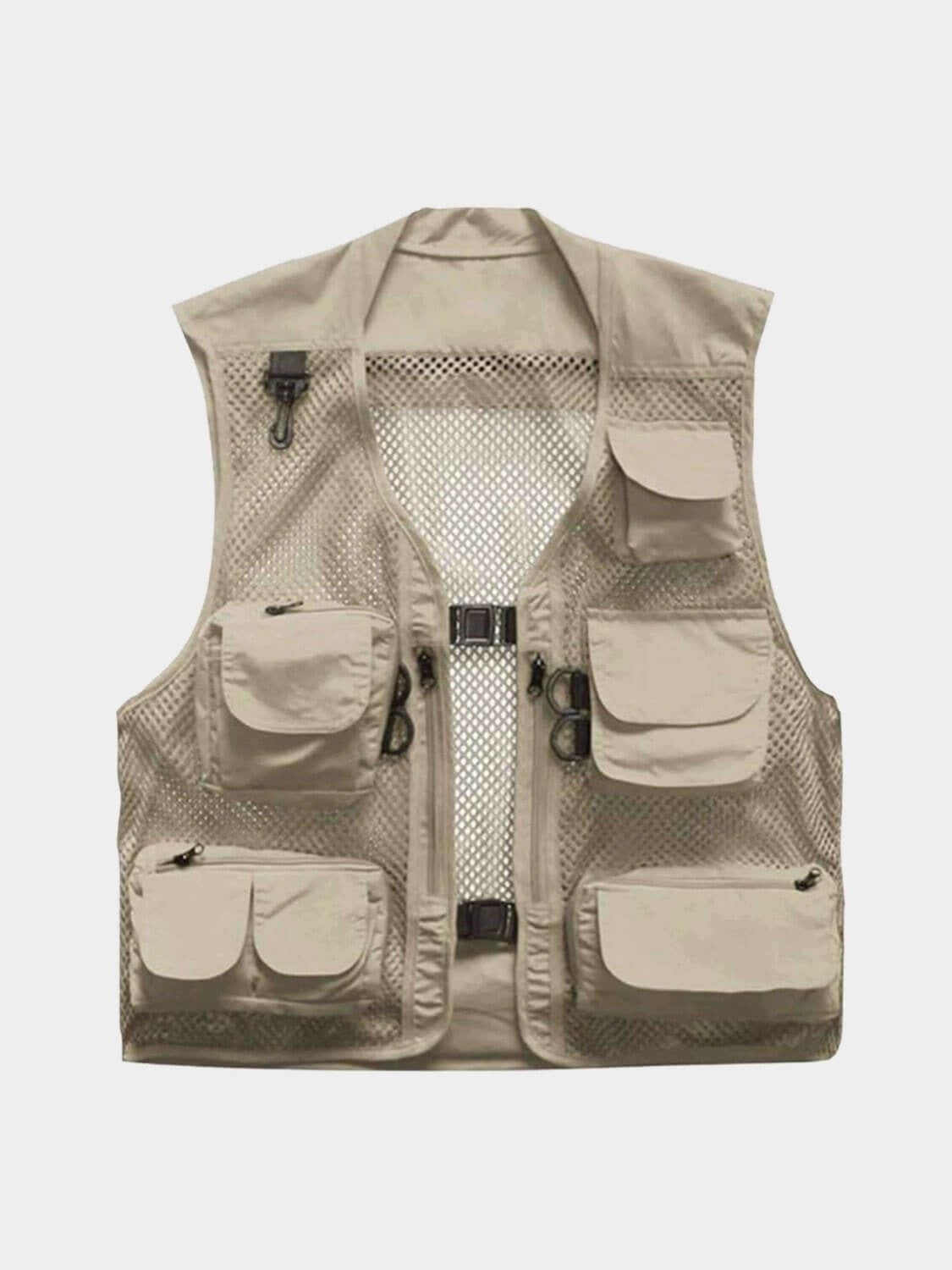 beige fishing vest with several pockets