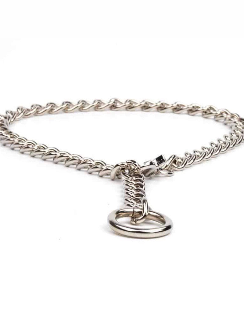 silver chain necklace with a ring pendant details