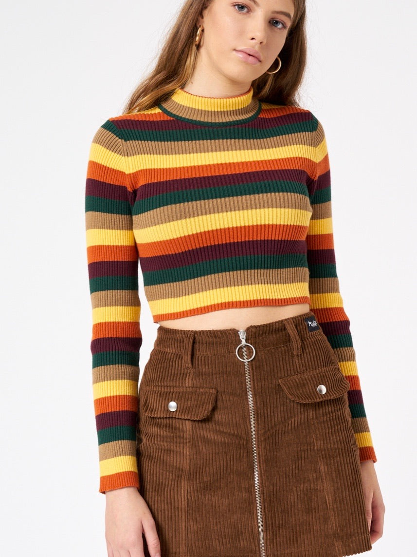 DEEP WARM STRIPED RIBBED TOP