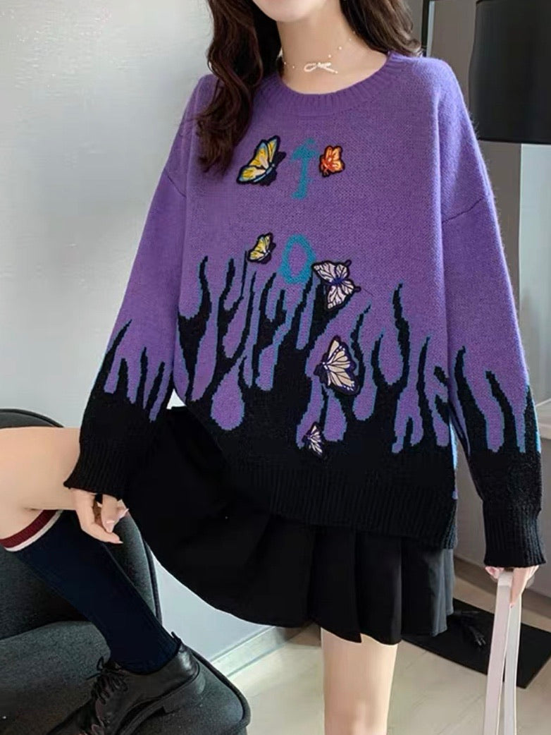 Butterfly flame purple  sweater