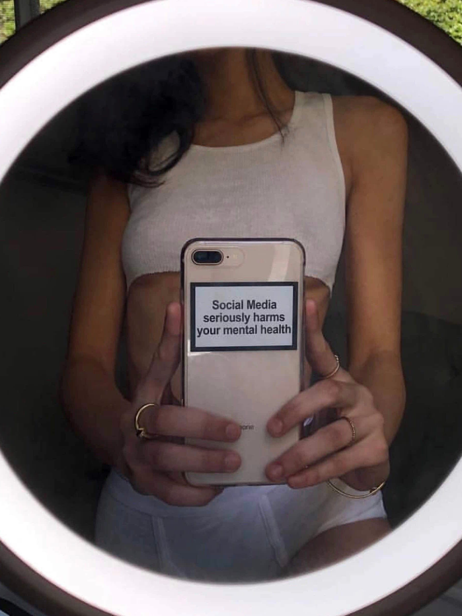 transparent soft case  with the mention social media seriously harms your mental health for iphone