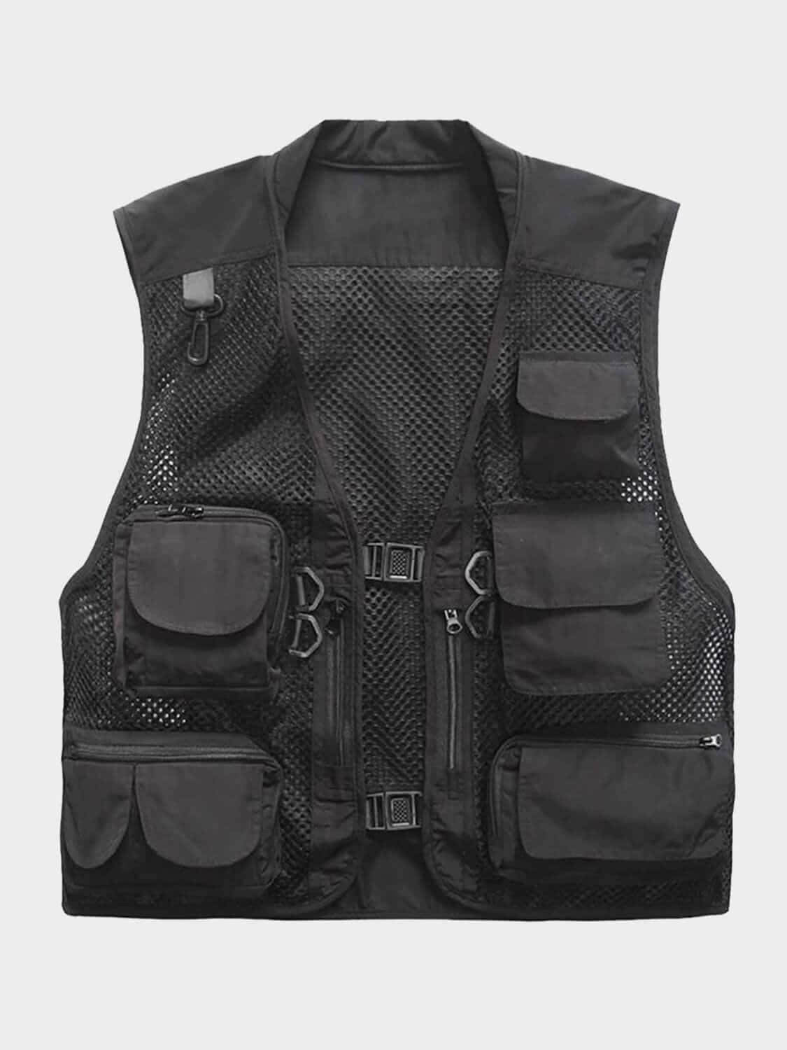 Black fishing vest with several pockets