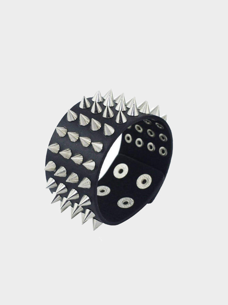 goth spikes black faux leather bracelet