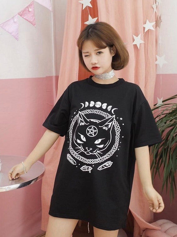 Moon Phase Witchcraft Cat Top