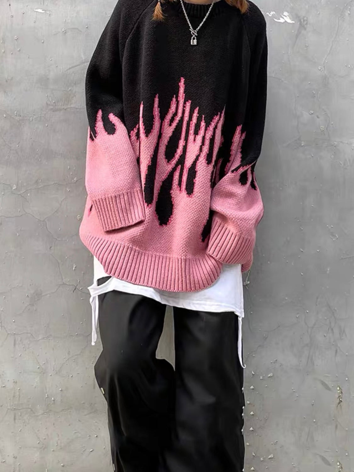 Pink flame knitted sweater