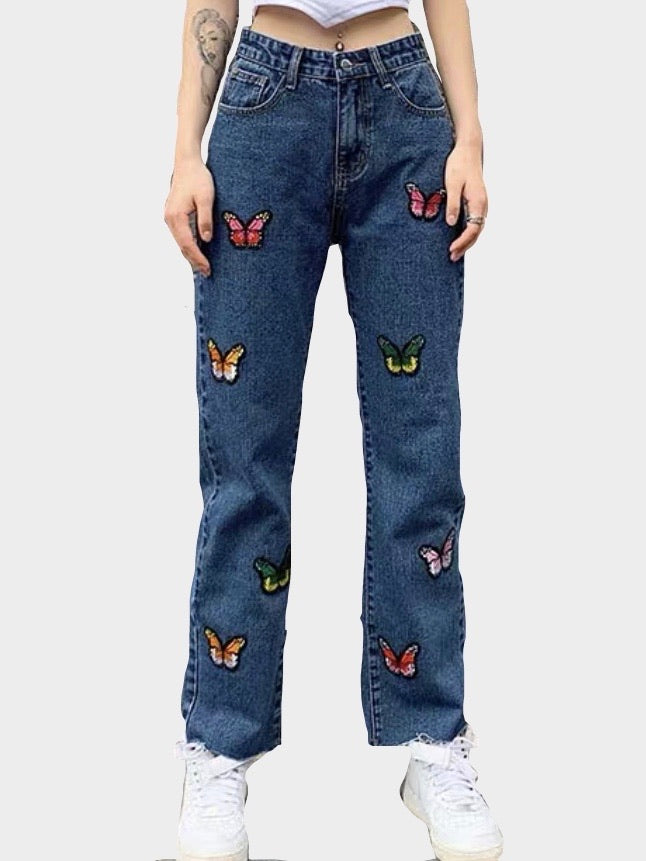 Butterfly embroidery jeans