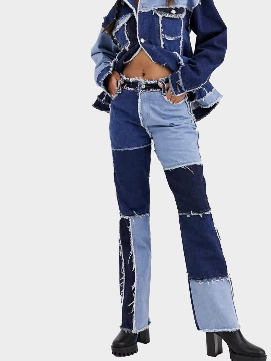 Patchwork denim boyfriend jeans