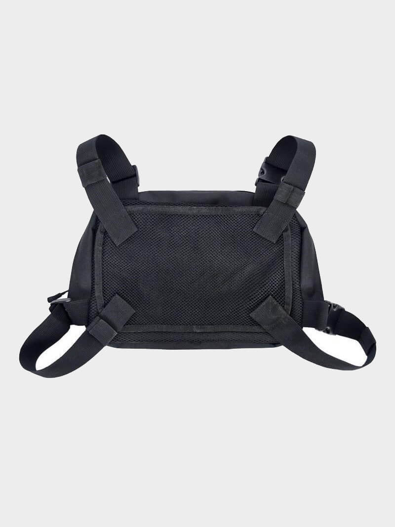 simple pouch with two compartiments black adjustable chest bag