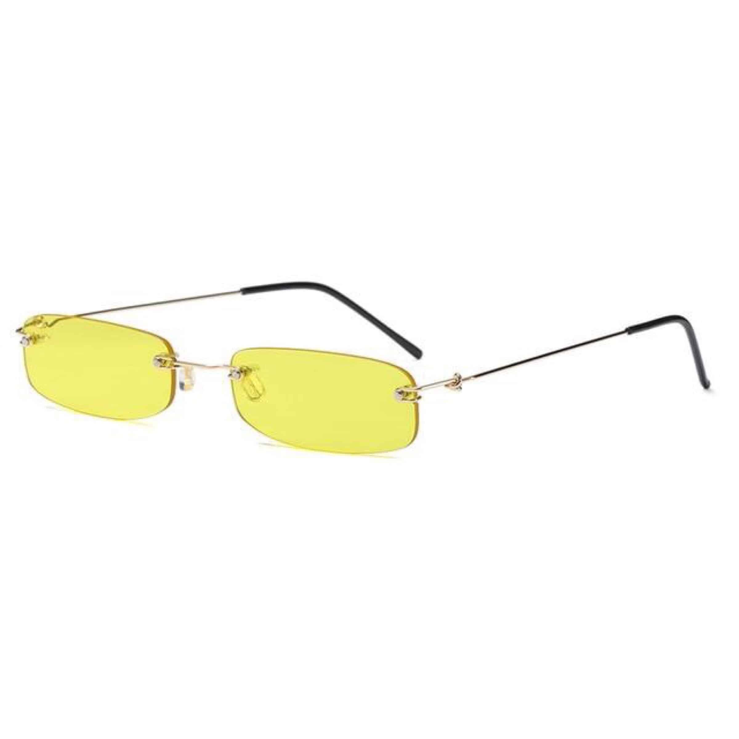 yellow rectangular glasses frameless and thin branch sunglasses 