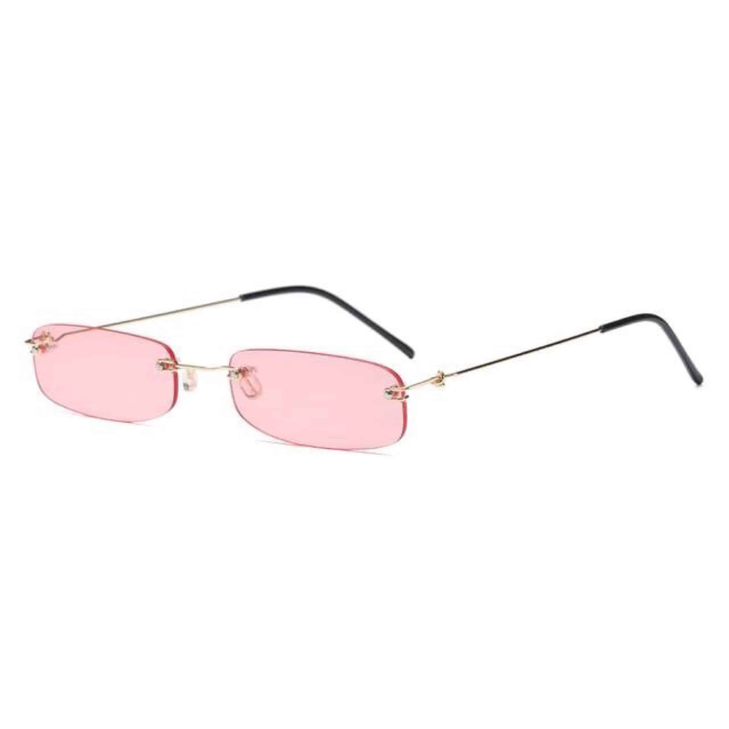 clear pink rectangular glasses frameless and thin branch sunglasses 