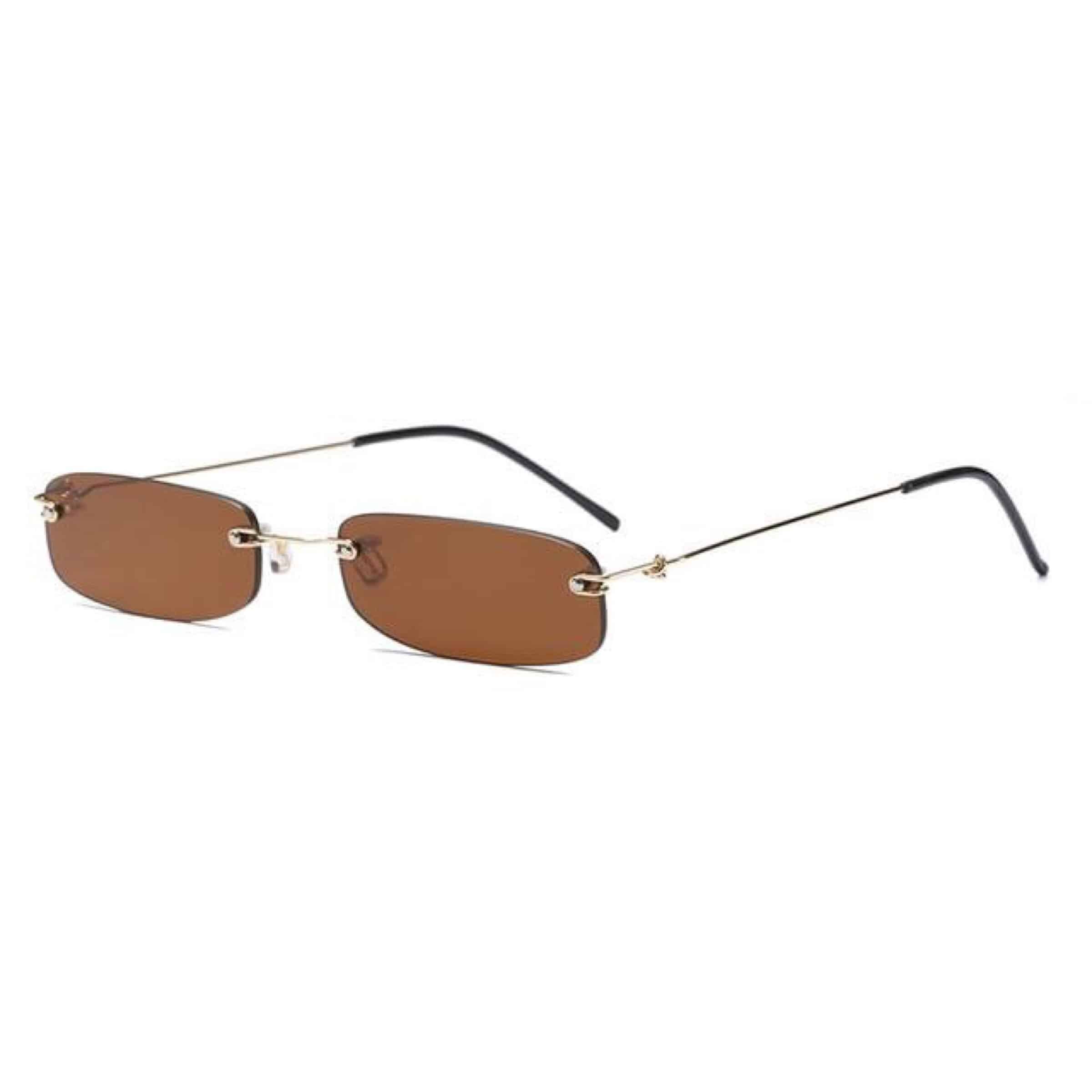 brown rectangular glasses frameless and thin branch sunglasses 