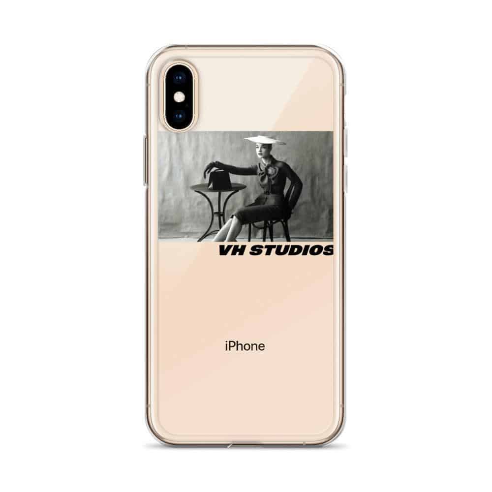 Transparent soft case vh studio with a picture in black and white of an elegant woman sat at a table for iPhone XS Max