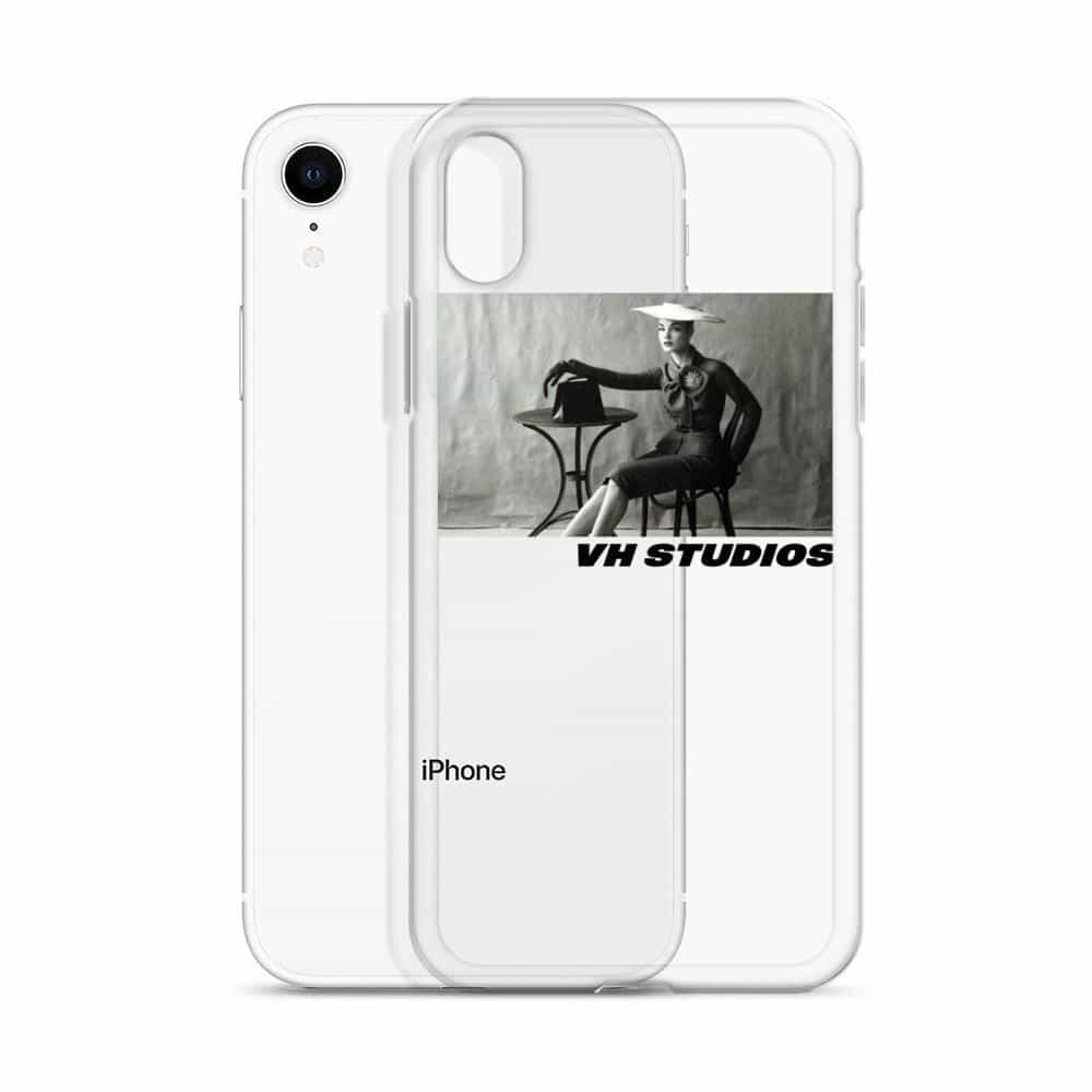 Transparent soft case vh studio with a picture in black and white of an elegant woman sat at a table for iPhone XR