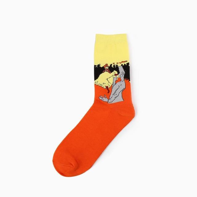 orange and yellow art socks