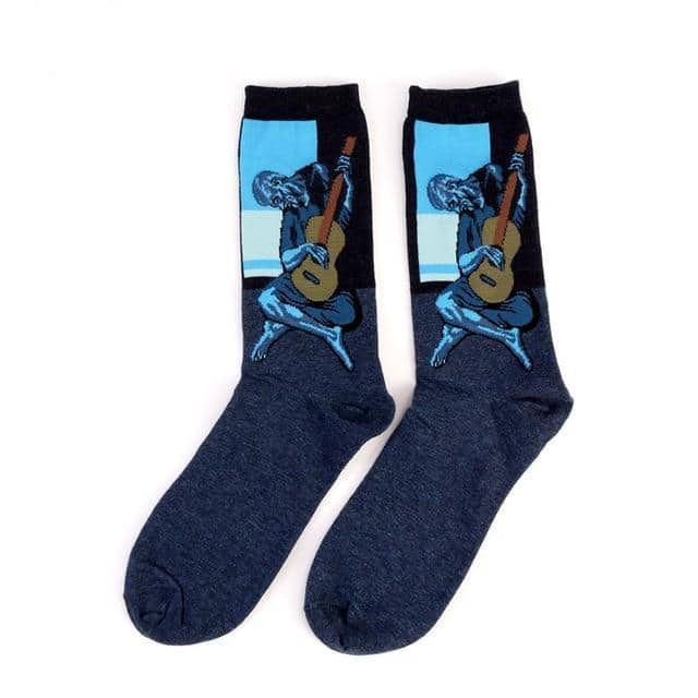 Blue man with a guitar art socks