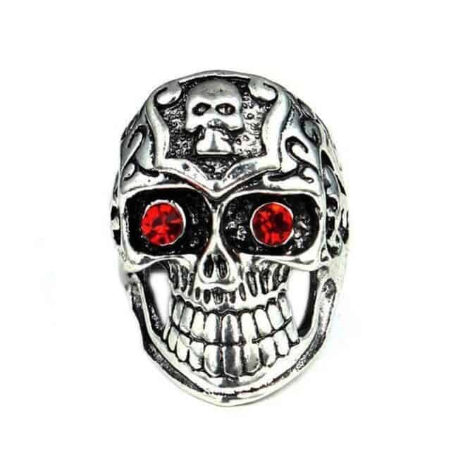 dia de los muertos skull face with red eyes ring